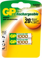 Аккумуляторы GP NiMH AAA миним. емкость 1000mAh (GP100AAAHC-2CR2) комплект - 2 штуки, блистер 14/140